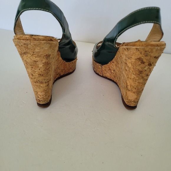CHRISTIAN LOUBOUTIN Slingback Green Patent Cork Wedge Platform Shoe EU35,5 US 5 - Picture 8 of 10